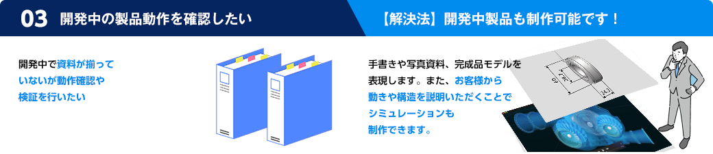 技術のマニュアル化が難しく作業品質が均一化できない。解決法は、様々な経験を積んでいる制作担当者が
直接お客さまに対応するため、きめ細かい対応が可能。